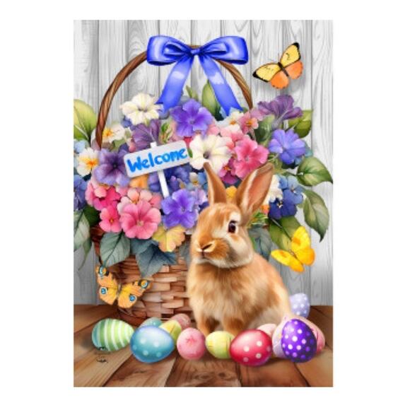 Briarwood Lane Welcome Bunny and Basket Spring Garden Flag New! - Picture 2 of 4